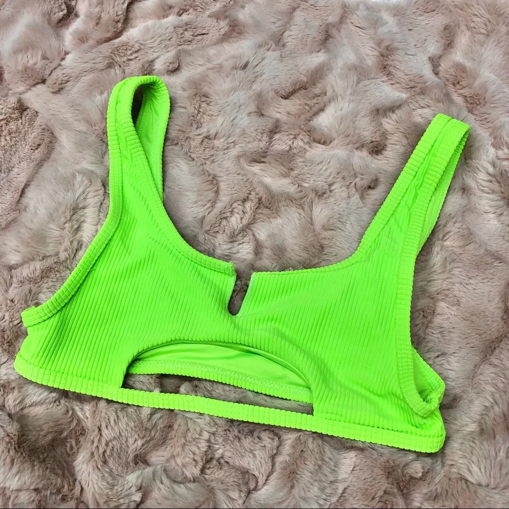 NEW Frankie’s bikinis M cole swim bikini top bright neon green ribbed cutout
